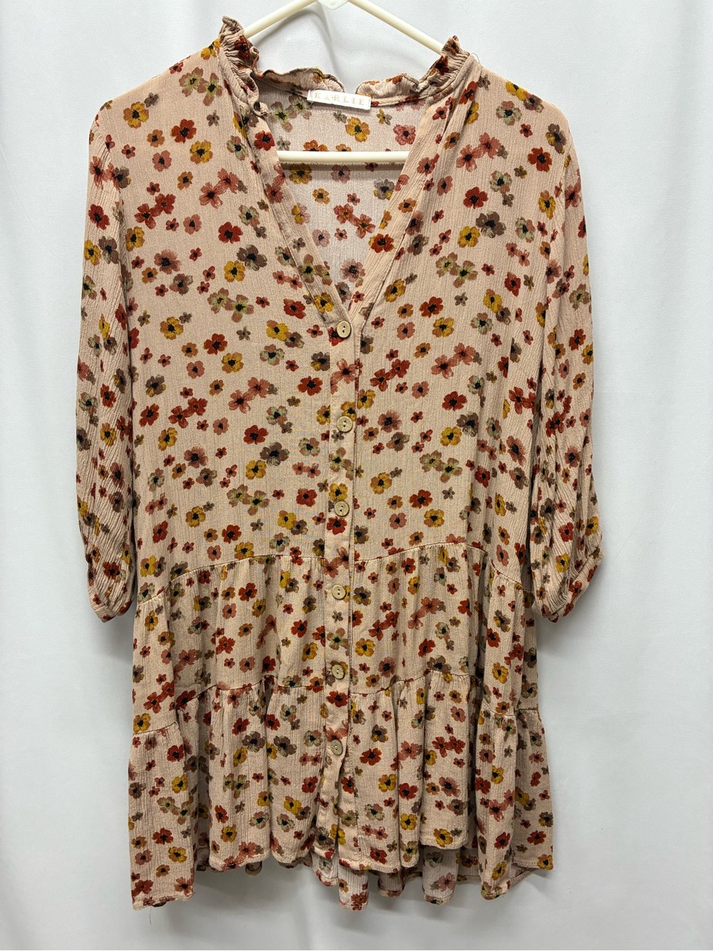 Karlie womens tunic mini dress small floral boho brown flowers ruffle tiered